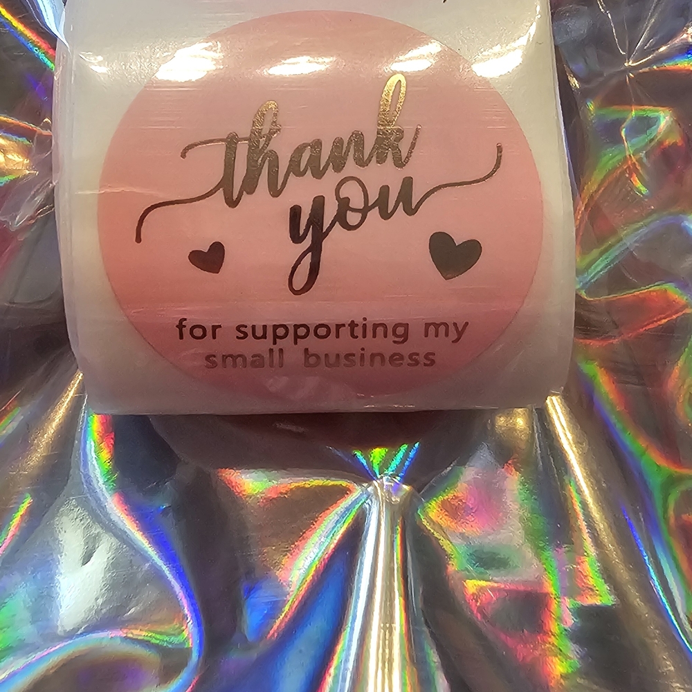50pc-1.5in-Pink Thank You, Stickers - Picture 2 of 4